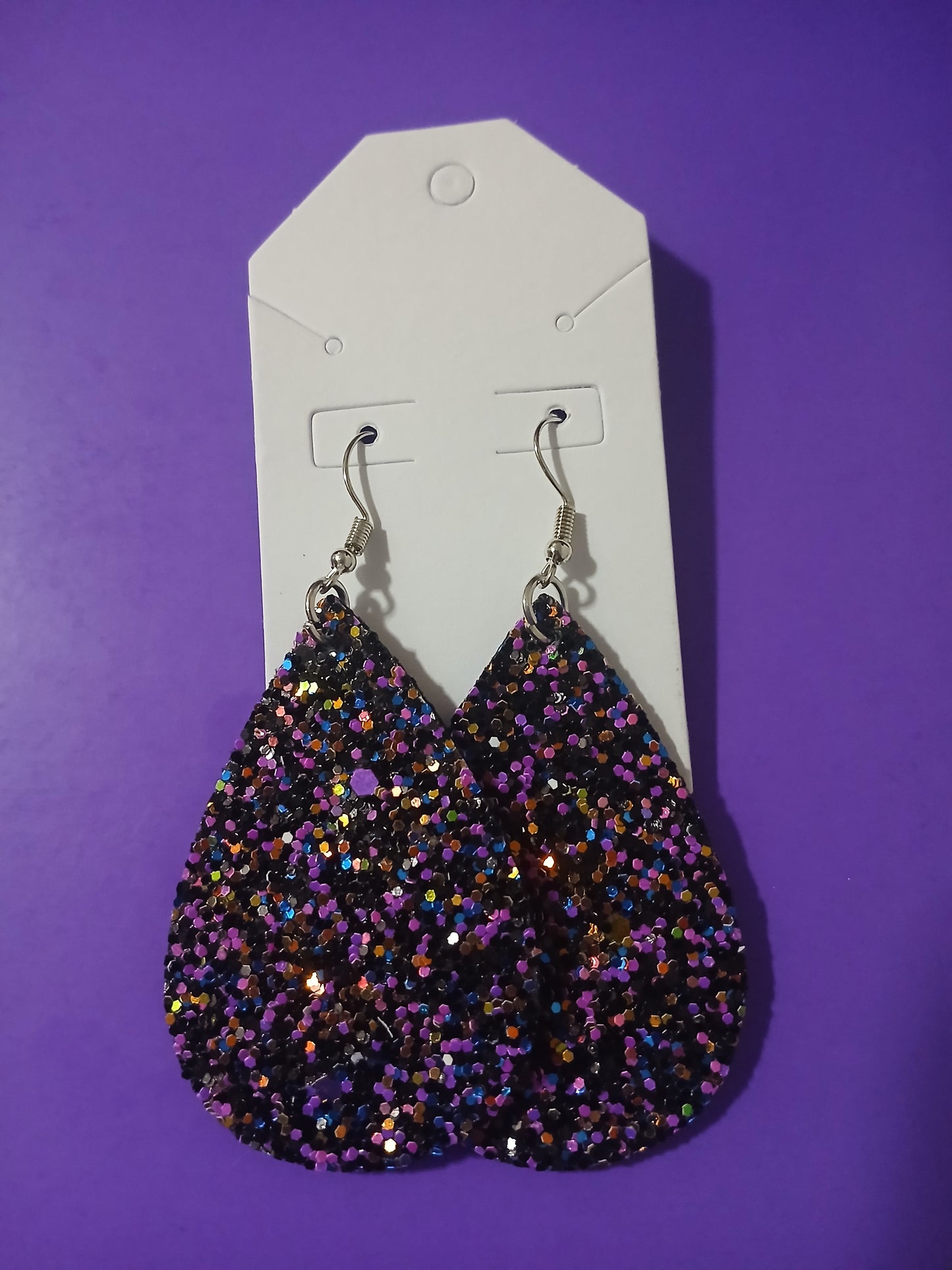 Black Purple & Gold Confetti Sparkling Earrings