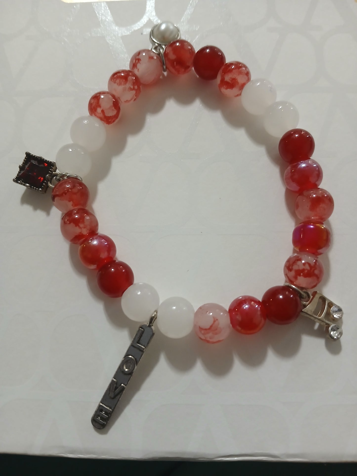 Red/White Marble Charm Bracelet