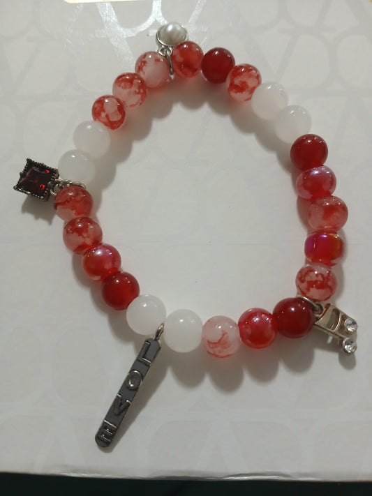Red/White Marble Charm Bracelet