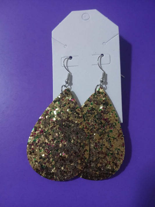 Gold Pink & Green Confetti Sparkling Earrings