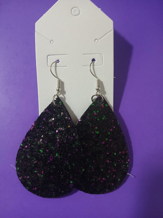 Black purple & Green Confetti Sparkling Earrings